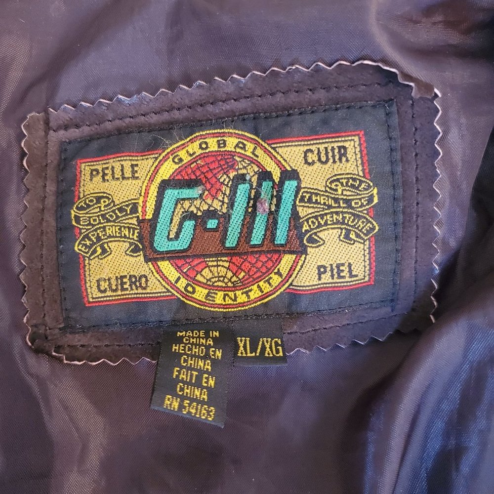 GIII XL Brown Leather Bomber Jacket Coat Pockets Aviator Flyboy Gorpcore Grunge - Picture 3 of 5